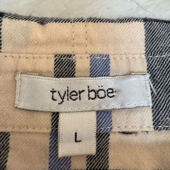 Tyler Boe 100% Cotton Flannel Half-Button Shirt Cream Black Blue Plaid size L - Picture 4 of 7